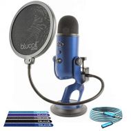 Blue Microphones Yeti USB Mic with Multi-Pattern Condenser Capsules (Midnight Blue) -INCLUDES- Blucoil Audio 6 Pop Filter, Premium 6 Extension Cable with Stereo 3.5mm Tips AND 5 Pa