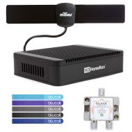 SiliconDust HDHomeRun Connect Quatro HDHR5-4US 4 TV Tuner Bundle with Mohu 25 Mile Indoor HDTV Antenna, Blucoil 2-Way TV Coaxial Cable Splitter, 14-Ft Cat5e Cable and 5-Pack of Cab
