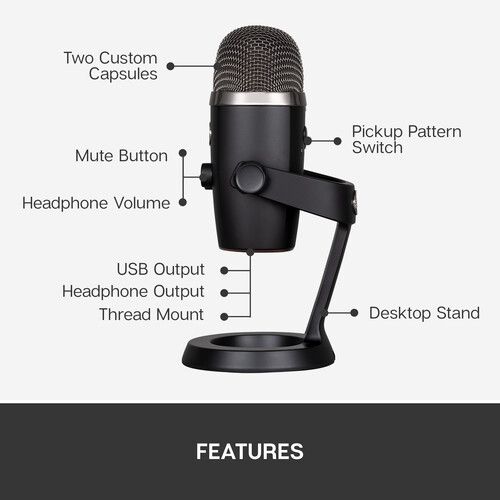  Blue Yeti Nano Multi-Pattern USB Condenser Microphone (Blackout)