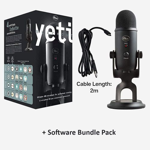  Blue Yeti Blackout USB Professional Multi-Pattern USB Microphone Plus Pack Bundle with Presonus StudioOne 5 Artist DAW, iZotope RX Elements Plug-in and Groover 3 Tutorials 3-Month