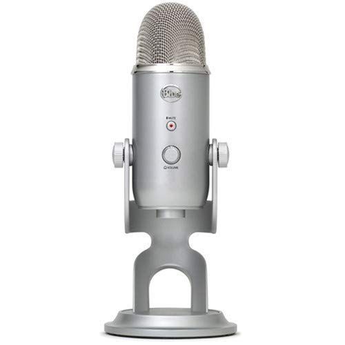  Blue Yeti USB Microphone (Silver) with BAI-2U Two-Section Broadcast Arm plus Internal Springs & USB Cable Bundle