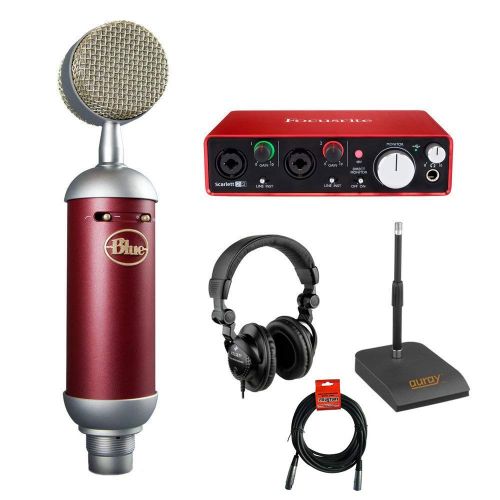  Blue Spark SL Large-Diaphragm Studio Condenser Microphone with Focusrite Scarlett 2i2 USB Audio Interface, Desktop Microphone Stand, Studio Headphones and XLR-XLR Cable