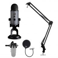 Blue Microphone Yeti USB Microphone (Slate) with Knox Shock Mount, Studio Stand and Pop Filter