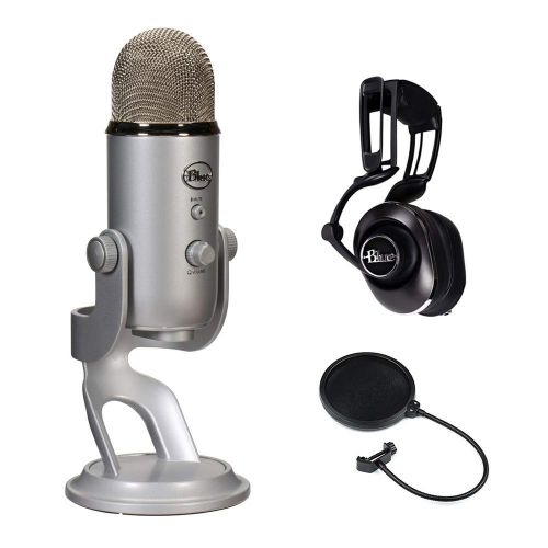  Blue Yeti Studio USB Microphone Professional Recording System with Lola Over-Ear Isolation Headphones & Pop Filter Bundle