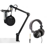 Blue Microphone Yeti Slate USB Microphone with Compass Boom Arm, Radius III Shockmount, Knox Pop Filter and Headphones