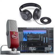 Blue Raspberry Studio Portable USB & Lightning Microphone with Recording Software and Studio Headphones Bundle
