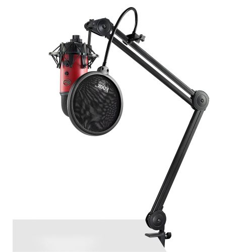 Blue Microphones Yeti Red USB Microphone with Knox Studio Arm, Shock Mount and Pop Filter