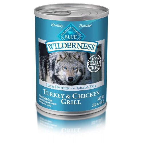  Blue Buffalo Wilderness High Protein Grain Free, Natural Adult Wet Dog Food, Turkey & Chicken Grill, 12.5 Ounce Can (Pack of 12)