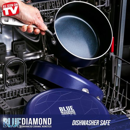  Blue Diamond Cookware Diamond Infused Ceramic Nonstick, 6 Piece Cookware Pots and Pans Set, PFAS-Free, Dishwasher Safe, Oven Safe, Blue
