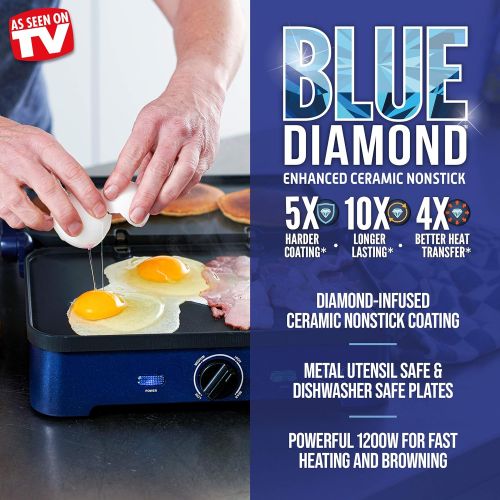  [아마존베스트]Blue Diamond Cookware Blue Diamond CC002858-002 Sizzle, Ceramic Nonstick Electric Contact Griddle, One Size