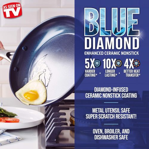  Blue Diamond Cookware Diamond Infused Ceramic Nonstick, 6 Piece Cookware Pots and Pans Set, PFAS-Free, Dishwasher Safe, Oven Safe, Blue