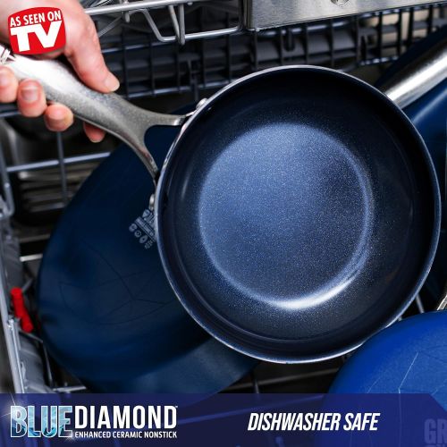  Blue Diamond Cookware Diamond Infused Ceramic Nonstick 9.5 and 11 Frying Pan Skillet Set, PFAS-Free, Dishwasher Safe, Oven Safe, Blue