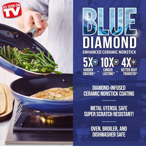  Blue Diamond Cookware Diamond Infused Ceramic Nonstick 9.5 and 11 Frying Pan Skillet Set, PFAS-Free, Dishwasher Safe, Oven Safe, Blue