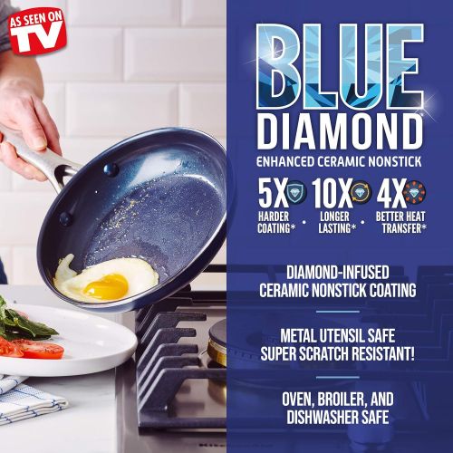 Blue Diamond Cookware Diamond Infused Ceramic Nonstick 8 Frying Pan Skillet, PFAS-Free, Dishwasher Safe, Oven Safe, Blue