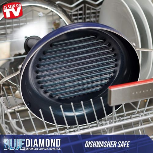  Blue Diamond Cookware Diamond Infused Ceramic Nonstick 11 Grill Genie Pan with Lid, PFAS-Free, Dishwasher Safe, Oven Safe, Blue