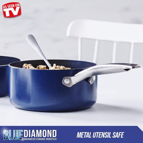  Blue Diamond Cookware Diamond Infused Ceramic Nonstick, 2QT Saucepan Pot with Lid, PFAS-Free, Dishwasher Safe, Oven Safe, Blue