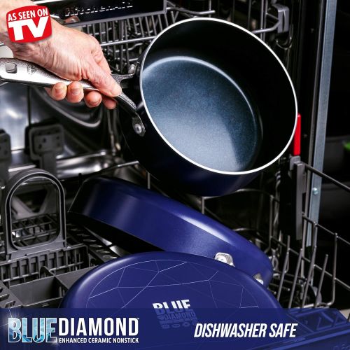  Blue Diamond Cookware Diamond Infused Ceramic Nonstick, 2QT Saucepan Pot with Lid, PFAS-Free, Dishwasher Safe, Oven Safe, Blue