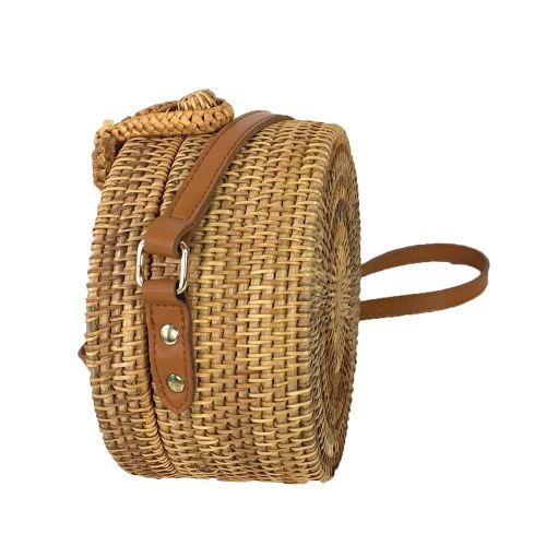  Blue Island Lark Woven Rattan Round Circle Crossbody Bag, Natural