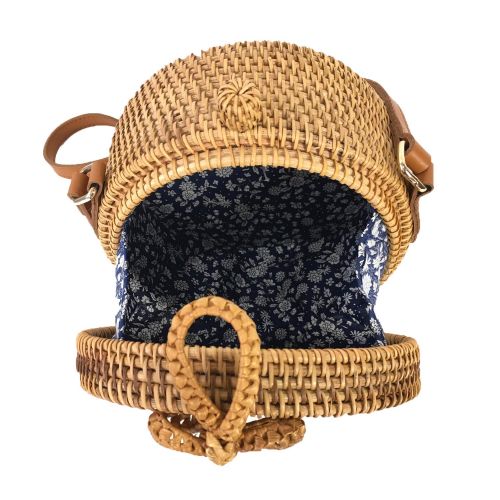  Blue Island Lark Woven Rattan Round Circle Crossbody Bag, Natural