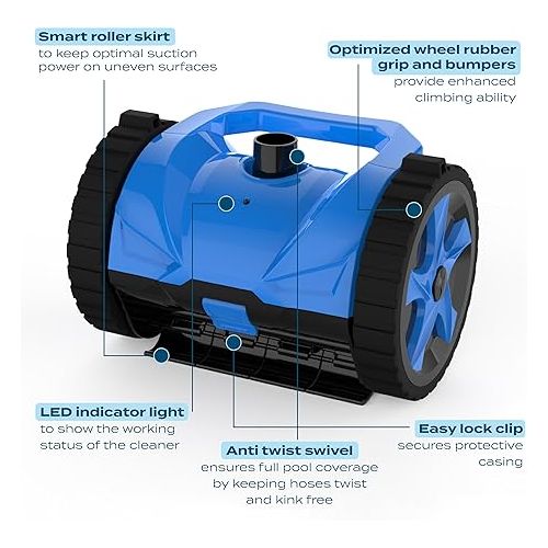  2 Wheel Cleaner Two Turbine Drive Pool Vacuum, Suction-Side Inground Automatic Vacuum Pool Cleaner, for Cleaning Debris, for Pools up to 16 x 32 ft, Climb Walls