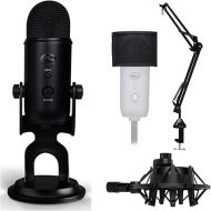 Blue Microphone Yeti USB Microphone (Blackout) Bundle with Shock Mount, Desktop Boom Arm Microphone Stand, Pop Filter for Use with Recording, Podcasting, and Streaming Microphones (4 Items)