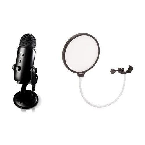  Blue Microphones Blue Yeti USB Microphone (Blackout) with Dragonpad USA Pop Filter