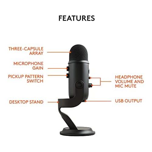  Blue Microphones Blue Yeti USB Mic for Recording and Streaming on PC and Mac, Blue VO!CE effects, 4 Pickup Patterns, Headphone Output and Volume Control, Mic Gain Control, Adjustable Stand, Plug an