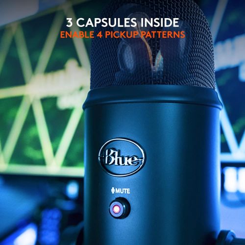  Blue Microphones Blue Yeti USB Mic for Recording and Streaming on PC and Mac, Blue VO!CE effects, 4 Pickup Patterns, Headphone Output and Volume Control, Mic Gain Control, Adjustable Stand, Plug an