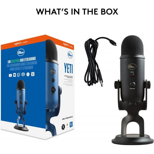  Blue Microphones Blue Yeti USB Mic for Recording and Streaming on PC and Mac, Blue VO!CE effects, 4 Pickup Patterns, Headphone Output and Volume Control, Mic Gain Control, Adjustable Stand, Plug an