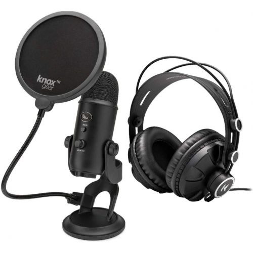  [아마존베스트]Blue Microphones Blue Yeti USB Microphone (Blackout) Bundle with Knox Gear Headphones and Pop Filter (3 Items)