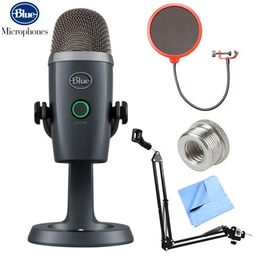  Blue Microphones BLUE MICROPHONES Yeti Nano Premium USB Microphone (Shadow Grey - 0281) + Suspension Boom Scissor Arm Stand + Microphone Wind Screen + Mic Stand Adapter + MicroFiber Cloth