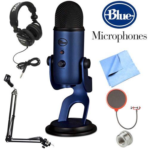  Blue Microphones BLUE MICROPHONES Yeti USB Microphone Midnight Blue (Yeti Midnight Blue) + Professional Headphones + Suspension Boom Scissor Arm Stand + Microphone Wind Screen + Mic Stand Adapter +