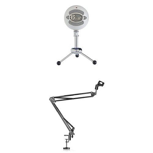  Blue Microphones Blue Snowball USB Microphone (Textured White) with NEEWER Microphone Suspension Boom Scissor Arm Stand