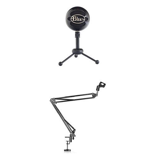  Blue Microphones Blue Snowball USB Microphone (Gloss Black) with NEEWER Microphone Suspension Boom Scissor Arm Stand