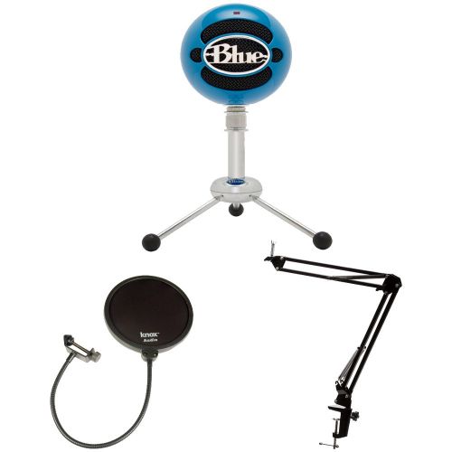  Blue Microphones Snowball USB Mic - Blue with knox Boom Arm Stand and Pop Filter