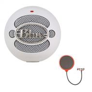 Blue Microphones Snowball USB Microphone - Textured White (4911-SBBN) with Pop Shield Universal Pop Filter Microphone Wind Screen with Mic Stand Clip