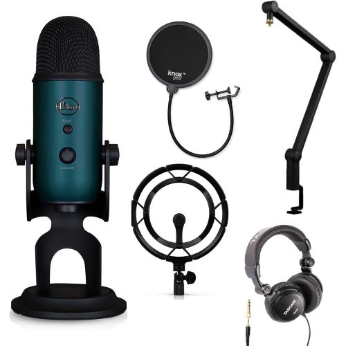  Blue Microphones Blue Microphone Yeti Teal USB Microphone with Compass Boom Arm, Radius III Shockmount, Knox Pop Filter and Headphones
