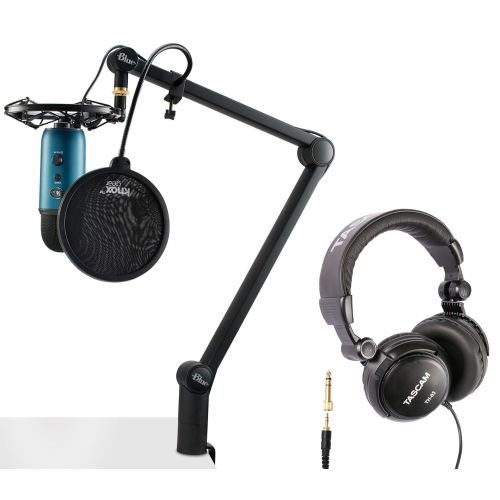  Blue Microphones Blue Microphone Yeti Teal USB Microphone with Compass Boom Arm, Radius III Shockmount, Knox Pop Filter and Headphones