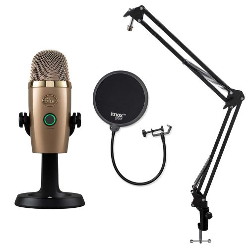  Blue Microphones Blue Yeti Nano Premium USB Microphone (Cubano Gold) with Knox Gear Boom Scissor Arm and Pop Filter