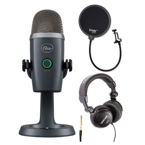  Blue Microphones Blue Yeti Nano USB Microphone (Shadow Gray) with Studio Headphones and Knox Gear Pop Filter