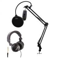 Blue Microphones Blue Yeti Nano Premium USB Microphone (Shadow Gray) with Tascam TH-03 Closed Back Over-Ear Headphones, Knox Gear Boom Scissor Arm and Knox Gear Pop Filter