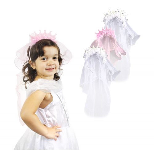  Blue Panda Princess Dress Up - 4 Pack Tiara Headbands with Lace Veil, 2 of Each