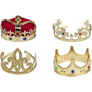Blue Panda Gold Crown - 4-Pack Royal King and Queen Jeweled Costume Accessories, Party Hat