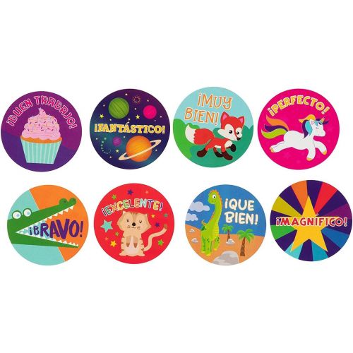  [아마존베스트]Blue Panda Reward Stickers - 1000-Count Spanish Encouragement Sticker Roll for Kids, Motivational Stickers with Cute Animals for Students, Teachers, Classroom Use, 8 Designs, 1.5 I