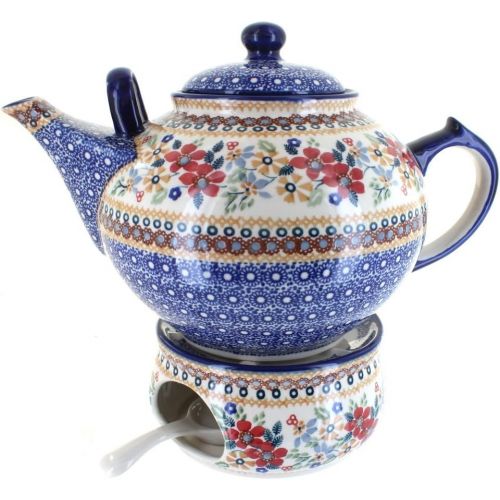  Blue Rose Pottery Blue Rose Polish Pottery Red Daisy Large Teapot & Warmer