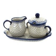 Blue Rose Polish Pottery Small Dots Sugar & Creamer with Tray: Kitchen & Dining