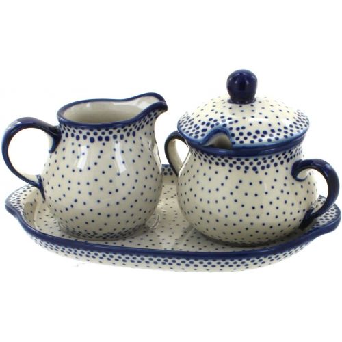  Blue Rose Polish Pottery Small Dots Sugar & Creamer with Tray: Kitchen & Dining