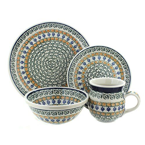  Blue Rose Polish Pottery Herb Garden 4 Piece Place Setting - Service for 1: Dinnerware Sets: Kitchen & Dining