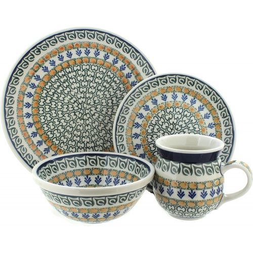  Blue Rose Polish Pottery Herb Garden 4 Piece Place Setting - Service for 1: Dinnerware Sets: Kitchen & Dining