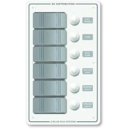  Blue Sea Systems Contura Water Resistant 12V DC Circuit Breaker Panel - White 6 Position